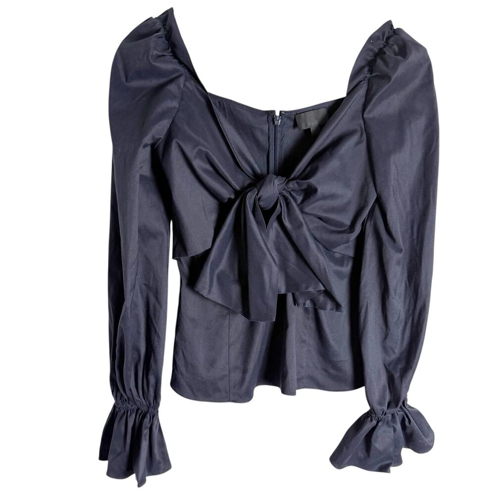 Intermix Navy Blue Long Bell Sleeve Bow Puff Sleeve Top Size S